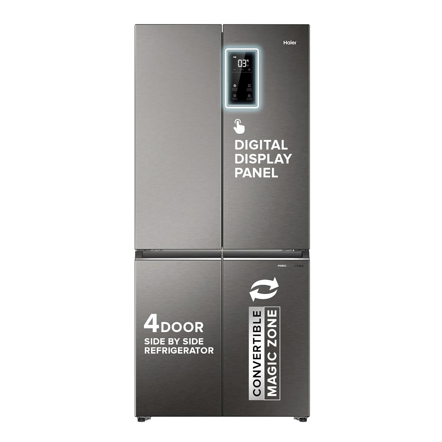 Haier 520L 3 Star Lumiere 4-Door Side by Side Frost Free Refrigerator | Convertible Magic Zone | Inverter | Digital Display Panel | Deo Fresh Technology (2025 Model, HRB-600IS, Inox Steel)