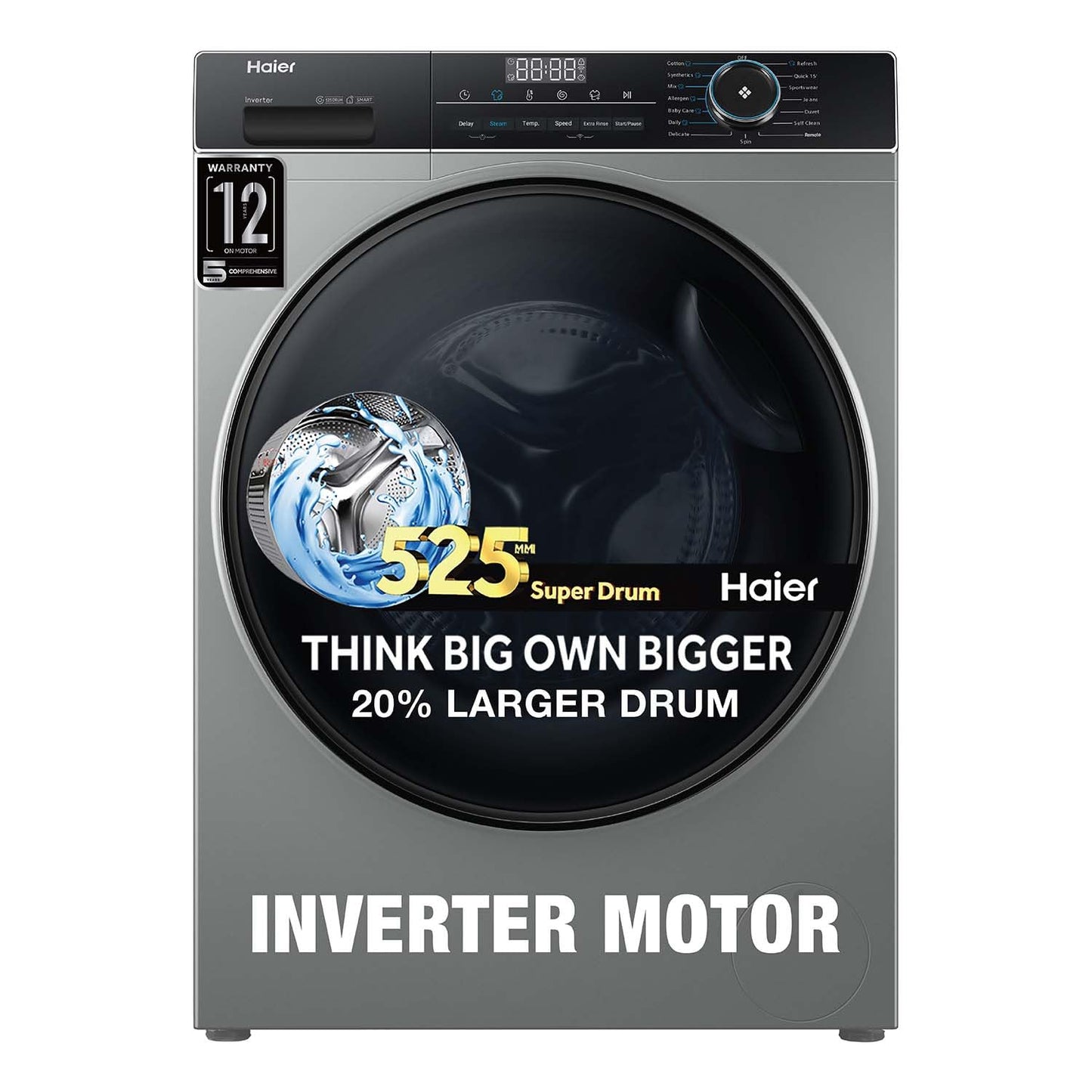 Haier 8 Kg 5 Star Inverter Direct Motion Motor Fully Automatic Front Load Washing Machine (HW80-IM1479CS8U1, 525 Super Drum, Puri Steam, Dark Jade Silver)