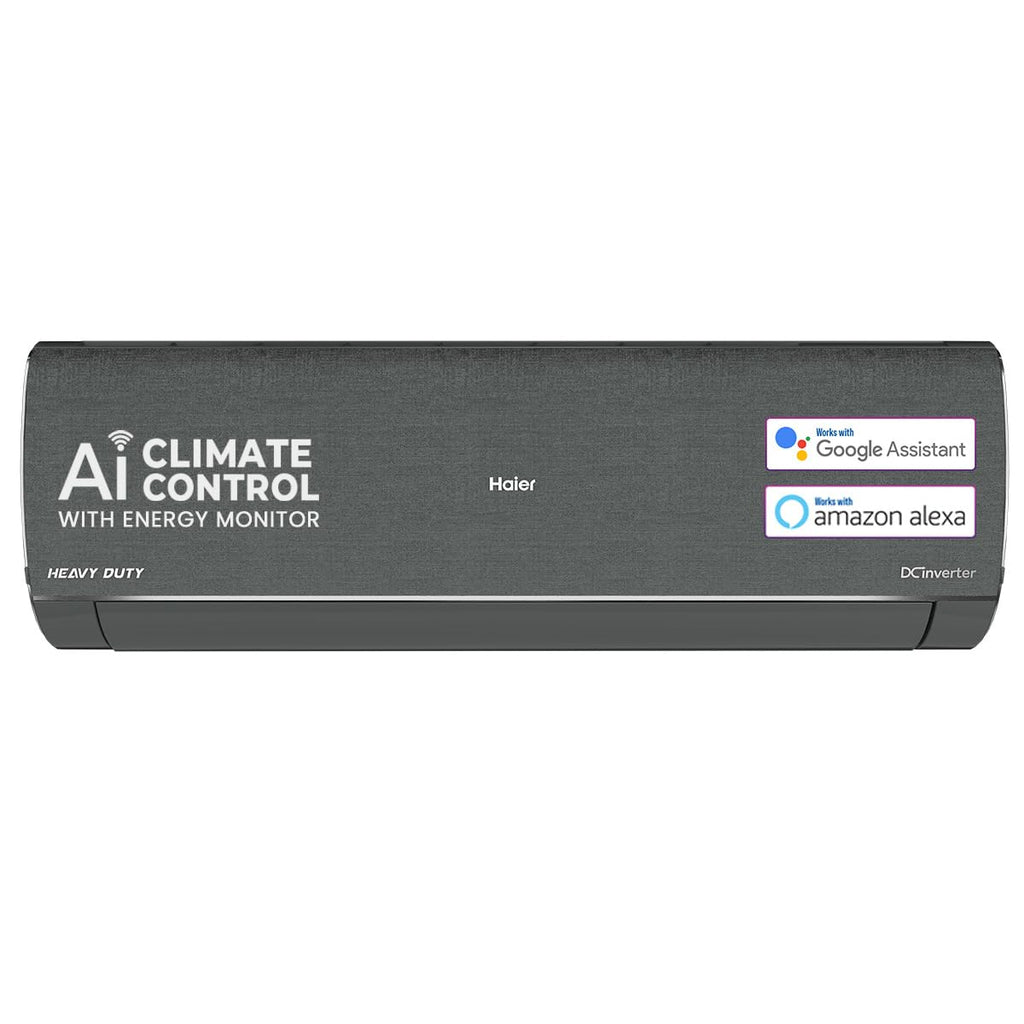 Haier Black Edition 1.5 Ton 5 Star AI Climate Control Smart Split AC (5460 Watts, Copper, HEXA Inverter, Heavy Duty, 4-Way Swing, Frost Clean, HD Filter, Cools at 60°C-HSU19K-PZAIB5BN-INV, Black)