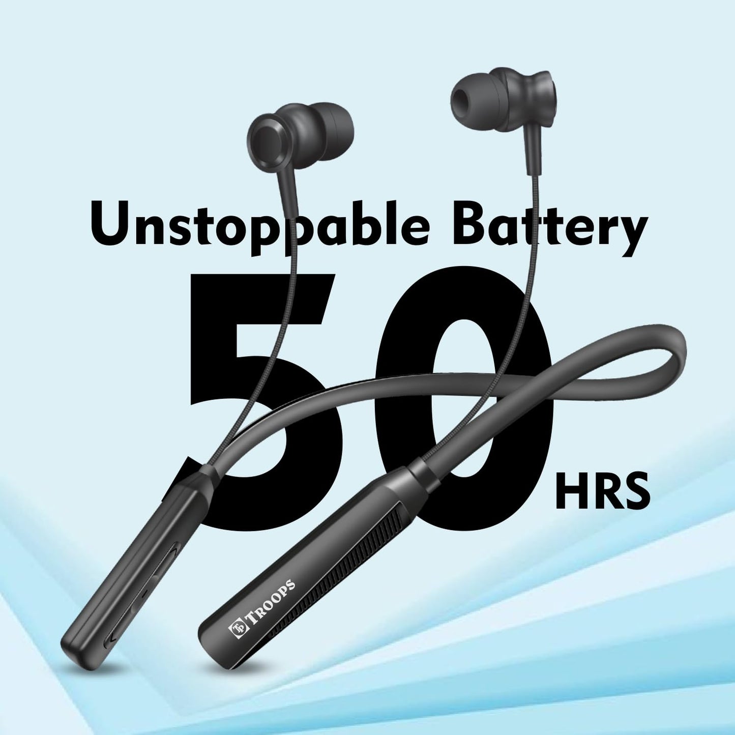 TP TROOPS Wireless in-Ear Neckband Bluetooth In Ear Earphones with 10mm Drivers, Rich Music Experience, 50 Hours Playtime, Type C Fast Charging, Neckband Earphones with Voice Assistant (Black)