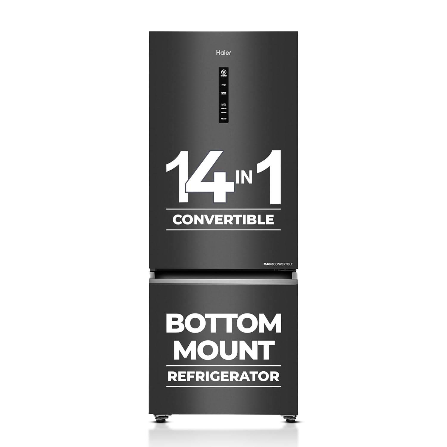 Haier 325 L 3 Star Frost Free Bottom Mount Double Door Refrigerator|Convertible 14-in-1|Jhukna Mat-Bottom Freezer|Digital Display Panel|Triple Inverter|Twist Ice Maker (HEB-333GB-P, Graphite Black)