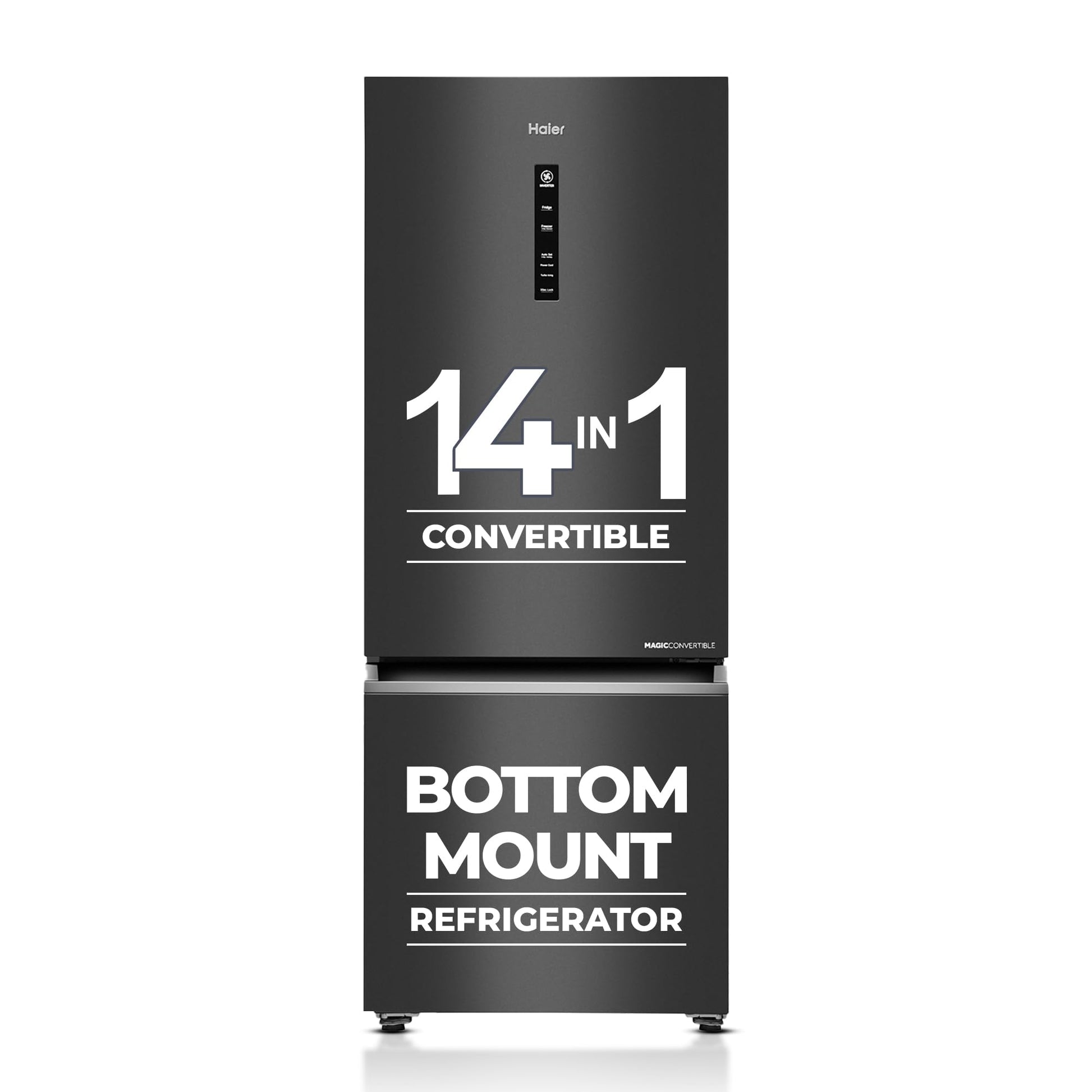 Haier 355 L 3 Star Frost Free Bottom Mount Double Door Refrigerator|Convertible 14-in-1|Jhukna Mat-Bottom Freezer|Digital Display Panel|Triple Inverter|Twist Ice Maker (HEB-363TS-P, Inox Steel)