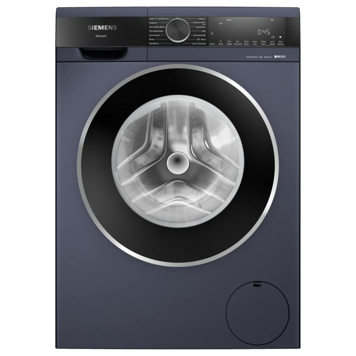 Siemens 8kg 5 Star Stain Treatment Fully Automatic Front Load Washing Machine with Built in Heater (WG34A20PIN, Pretreatment Function & Hygiene Program and 5 Star Inverter, Dark Lake)