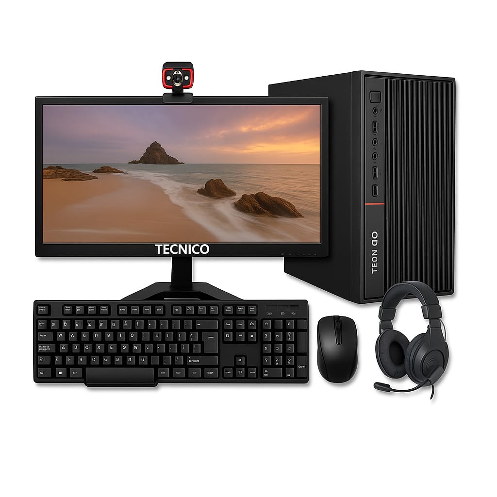TECNICO Desktop Computer Set, Windows 11 Intel Core I5-2400, 16GB RAM, 256GB SSD + 500GB HDD, 20-Inch Monitor, Wireless Keyboard & Mouse, Webcam, Headphones