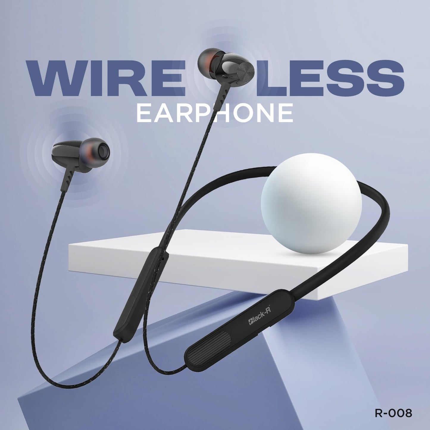 Black-R Wireless Earphone Bluetooth Headphones in Ear Neckband with Upto 130 Hours Playback, Bluetooth V5.4, Smart Bass, Lowest Latency Gaming, Wireless Headset, R-008 (Black)