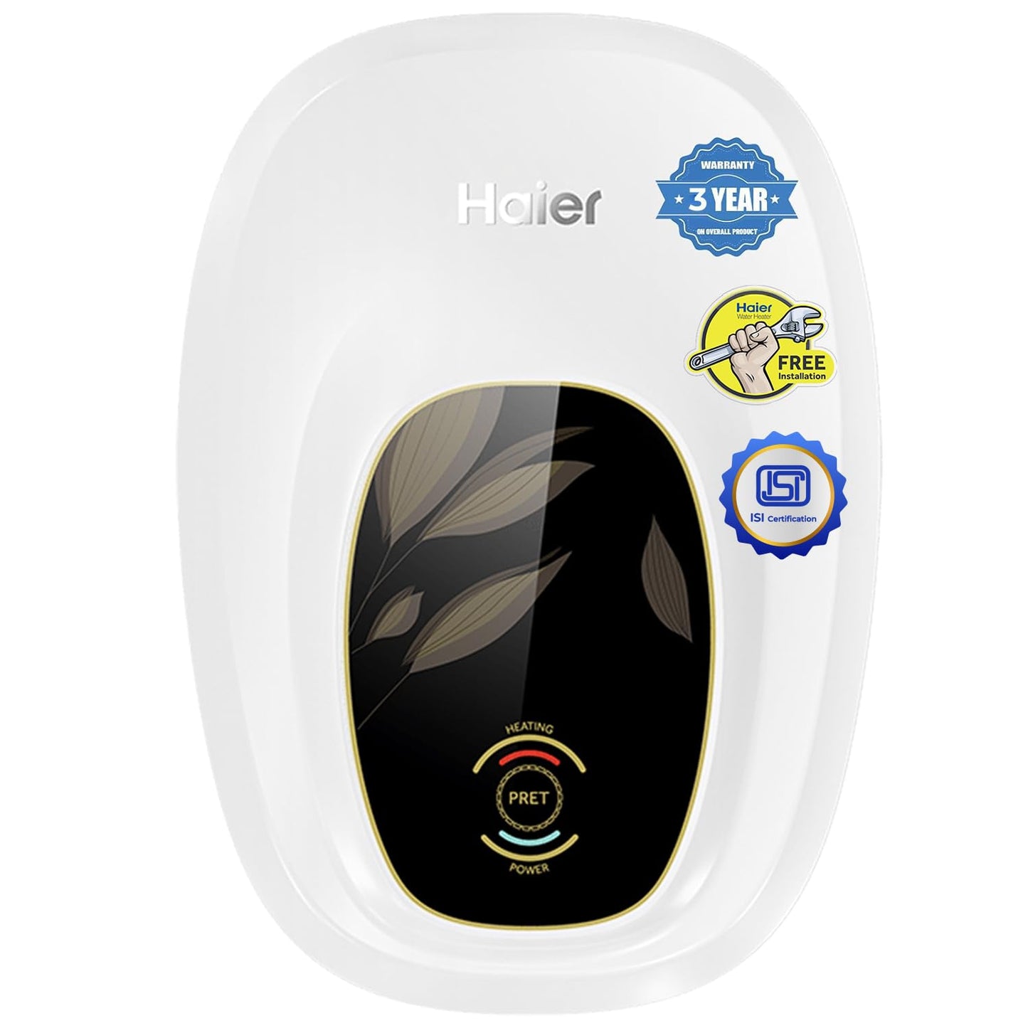 Haier Pret White Geyser 3 Litre 3KW Fast Heating Glass-Lined Instant Water Heater ABS Out Body for High-rise Building 8 Bar Instant Geyser for Kitchen& Bathroom, Wall-Mounting