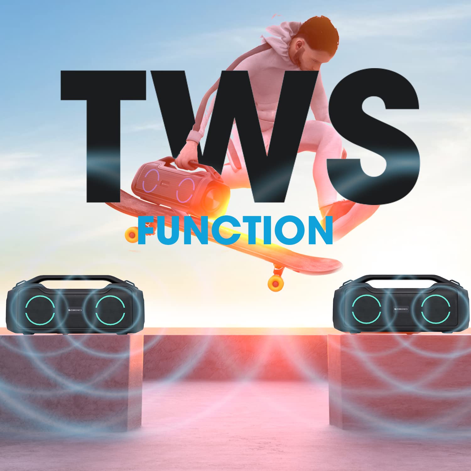 ZEBRONICS Zeb-Sound Feast 500 Bluetooth 5.0 Portable Speaker with 70W, 9H* Backup, TWS, IPX5 Waterproof, Call Function, RGB Lights, AUX, mSD, Voice Assistant, Type C and Grill Finish