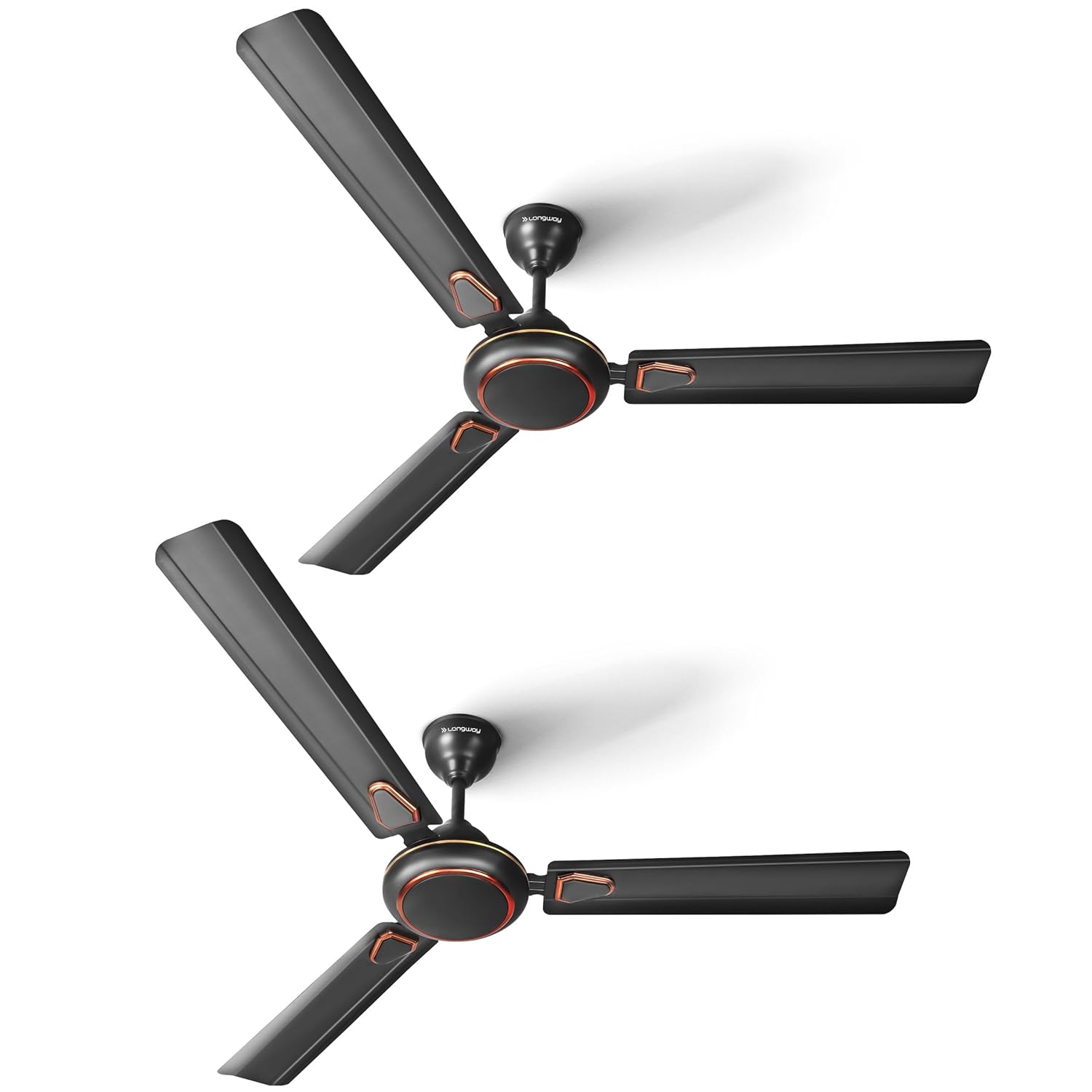 LONGWAY Kiger P2 1200 mm/48 inch Ultra High Speed 3 Blade Anti-Dust Decorative Star Rated Ceiling Fan (Smoked Brown, Pack of 2)