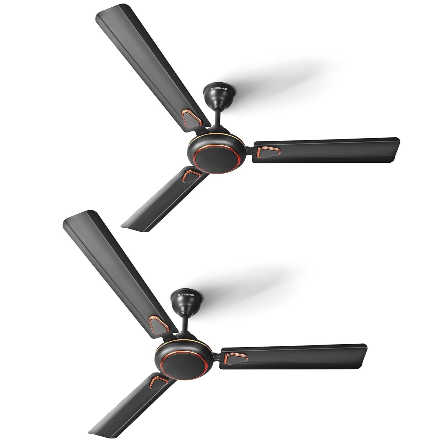 LONGWAY Kiger P2 1200 mm/48 inch Ultra High Speed 3 Blade Anti-Dust Decorative Star Rated Ceiling Fan (Smoked Brown, Pack of 2)