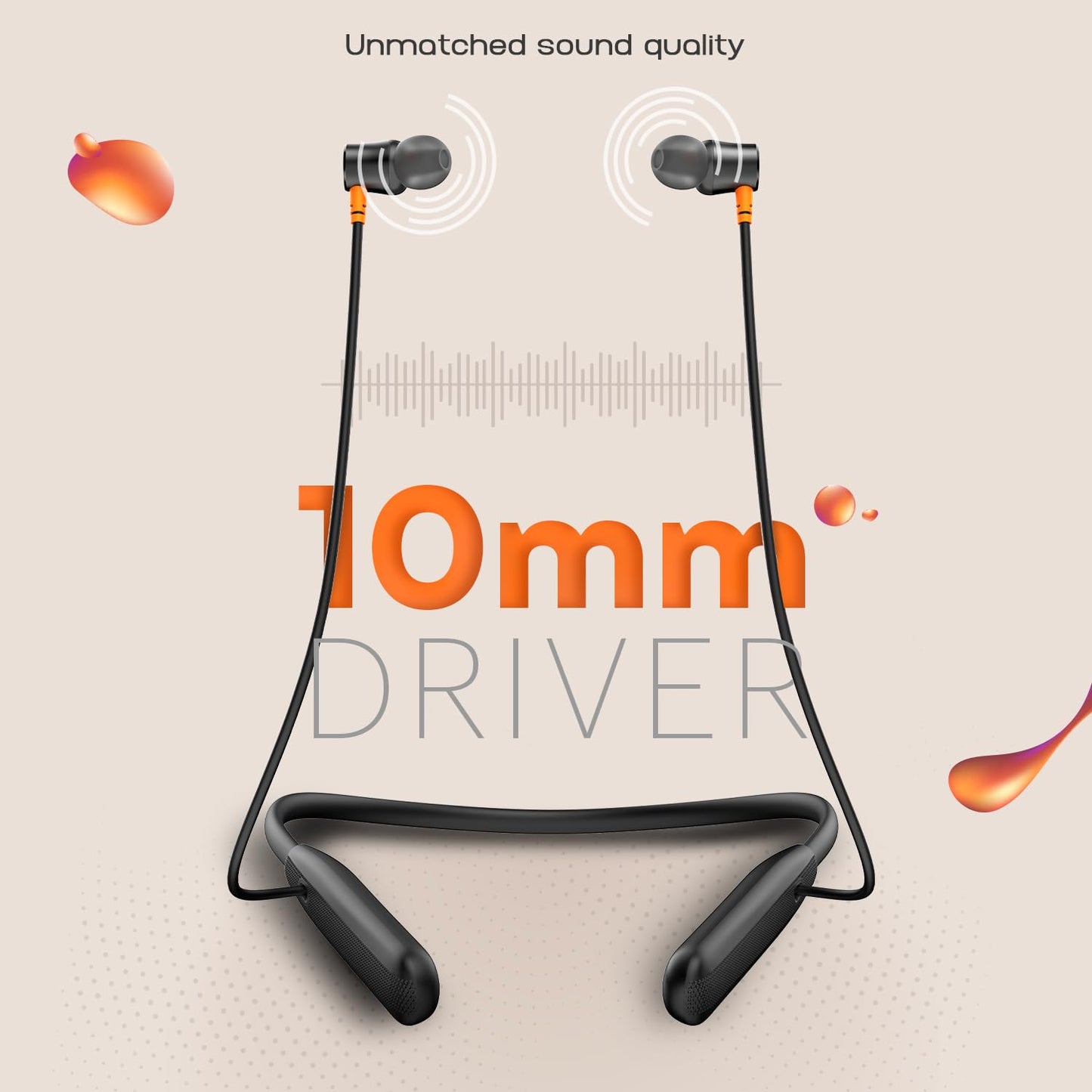 Noise Newly Launched Airwave Bluetooth in Ear Neckband with 50H of Playtime, 3 EQ Modes, ENC for Calling, Low Latency(Upto 50ms), 10mm Driver, BT v5.3(Jet Black)