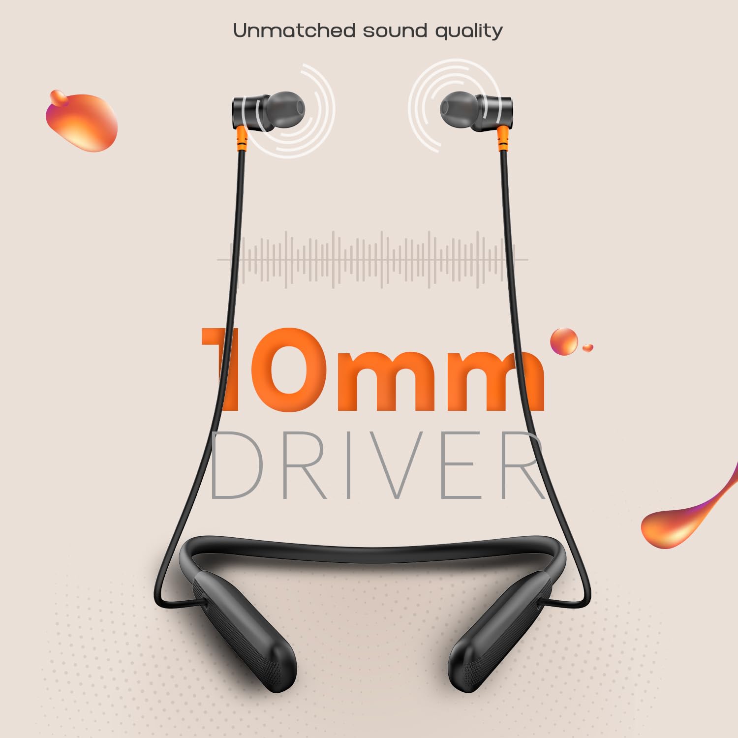 Noise Newly Launched Airwave Bluetooth in Ear Neckband with 50H of Playtime, 3 EQ Modes, ENC for Calling, Low Latency(Upto 50ms), 10mm Driver, BT v5.3(Jet Black)