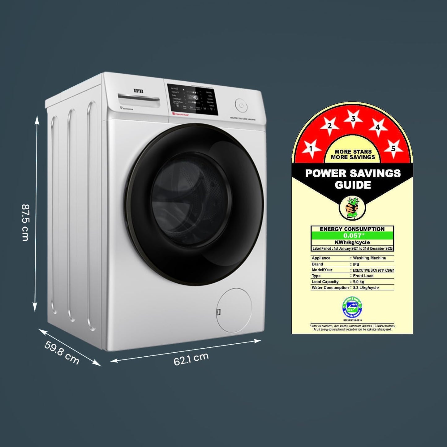 IFB 9 Kg 5 Star Powered by AI with 9 Swirl Wash, WiFi, Fully Automatic Front Load Washing Machine (Executive SXN 9014K, Steam Refresh Program with Eco Inverter, Rich Silver)