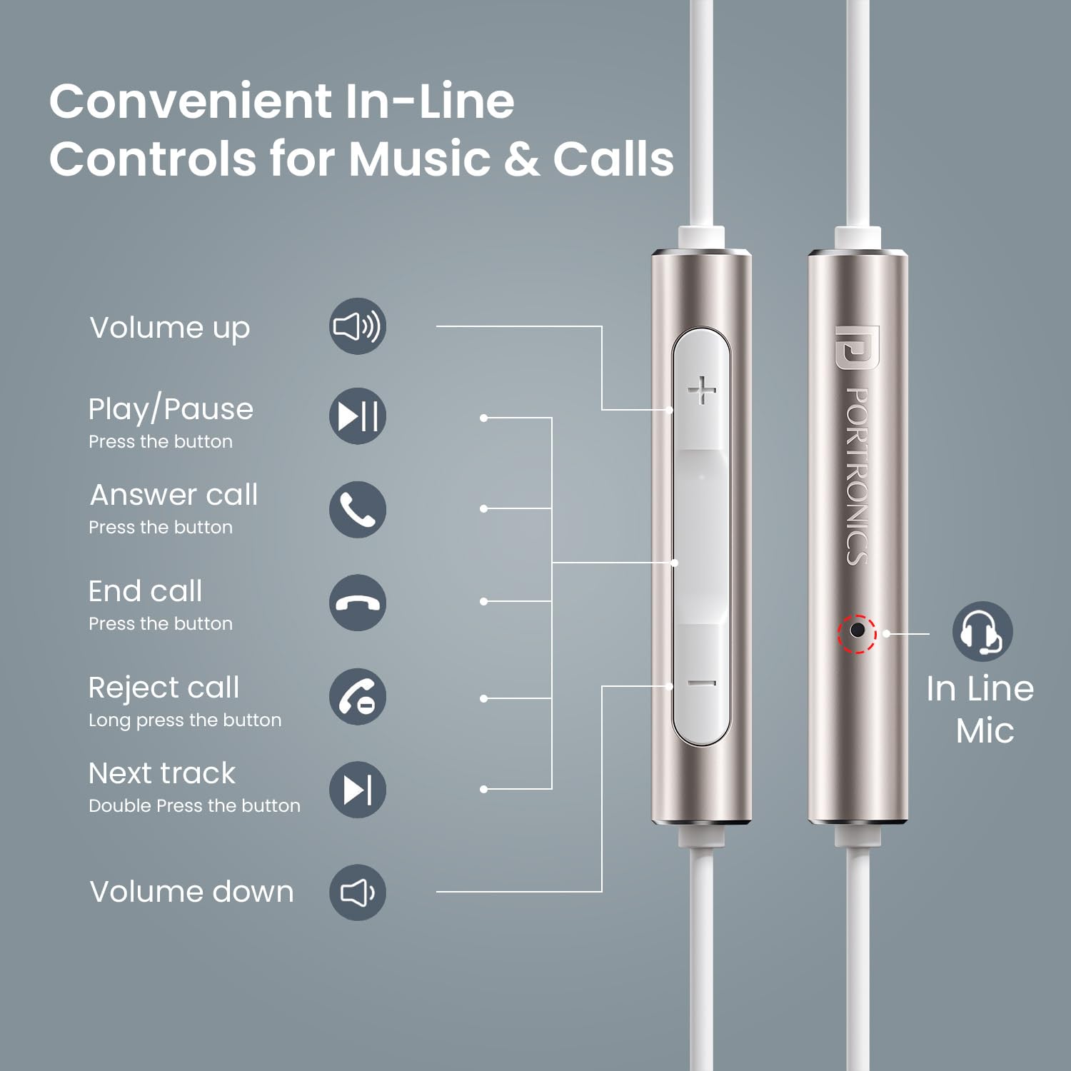 Portronics Conch Sigma A in Ear 3.5mm Aux Wired Earphones with in Line HD Mic & Magnetic Earbuds, Powerful Audio, 14.2mm Driver, Anti Tangle Wire, in line Controls, Wide Compatibility(White)