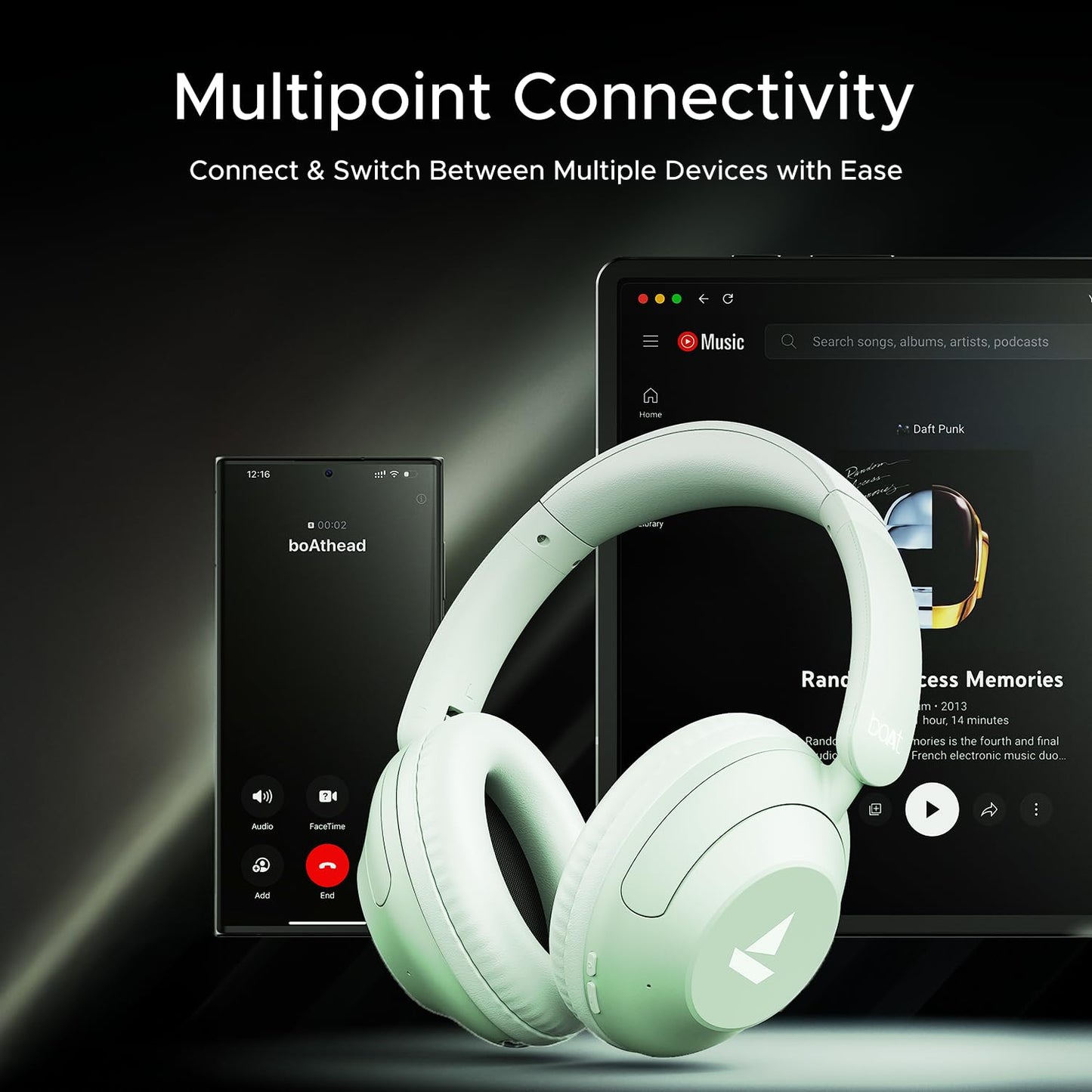 boAt Rockerz 650 Pro (2025 Launch),Touch/Swipe Controls,Dolby Audio,80Hrs Battery,2Mics Enx,Fast Charge,App Support,Dual Pair,Bluetooth Over Ear Headphones,Wireless Headphone with Mic (Sage Green)