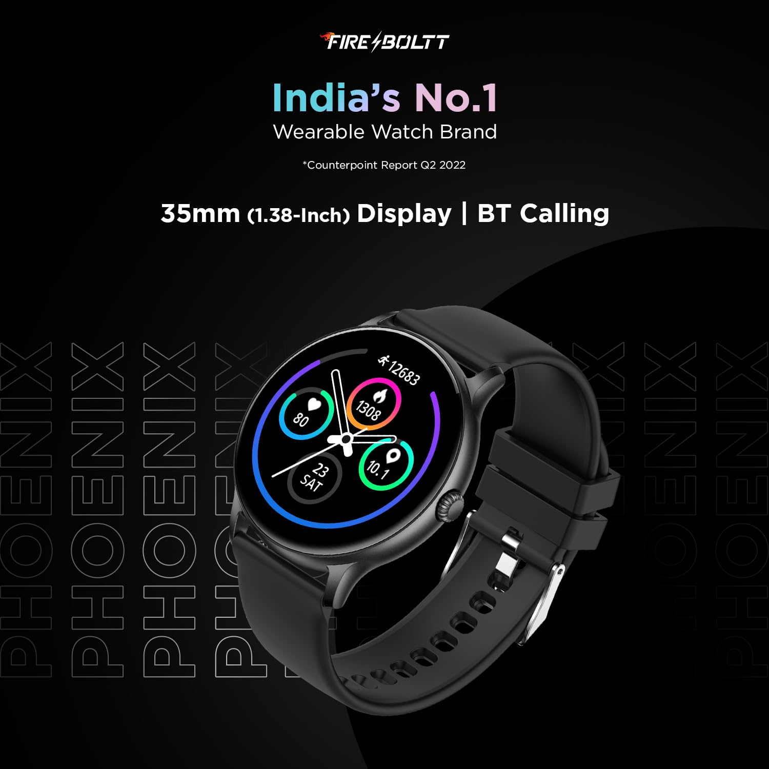 Fire-Boltt Phoenix Smart Watch with Bluetooth Calling 1.38,120+ Sports Modes, 240 * 240 PX High Res with SpO2, Heart Rate Monitoring & IP67 Rating (Black)