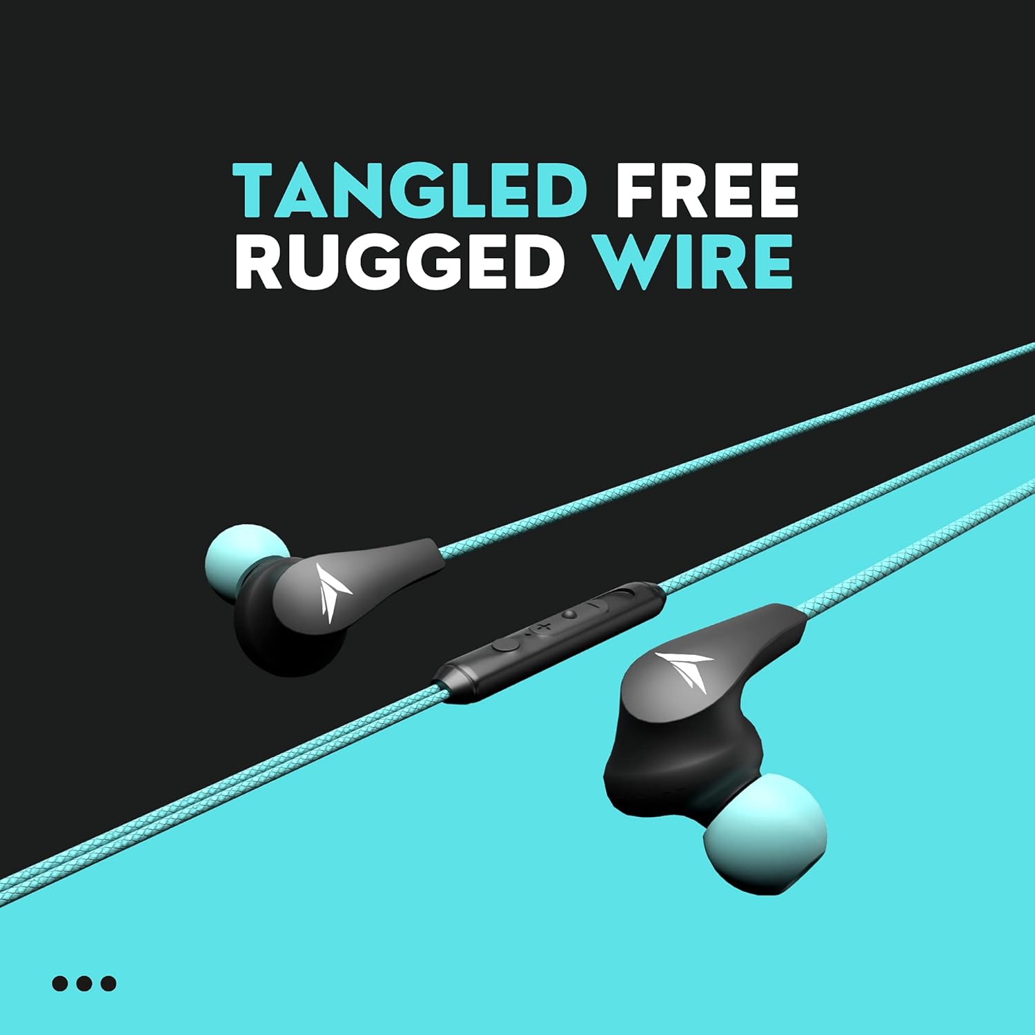 MOZU Audiology 100 Wired Earphones, Ergonomic Fit, Tangled Free Rugged Wire, Gold Plated 3.5mm L-Shape Connector, Volume Controller & Built in Mic in Ear (Artic Blue, Dual Color) Pack of 1