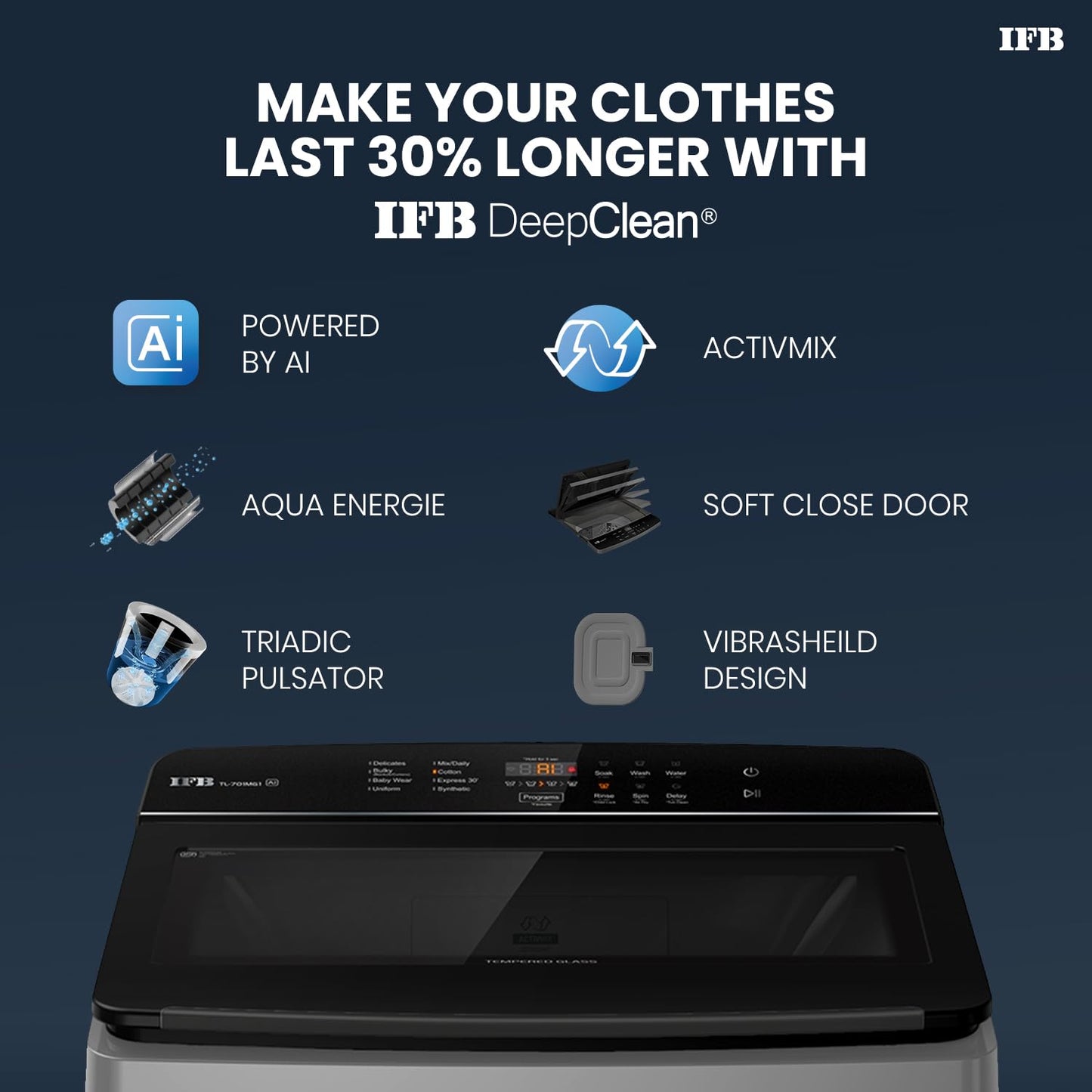 IFB 7 Kg 5 Star with Deep Clean® Technology, AI Powered, Fully Automatic Top Load Washing Machine (TL701MG1, ActivMix, Aqua Energie, Med Grey)