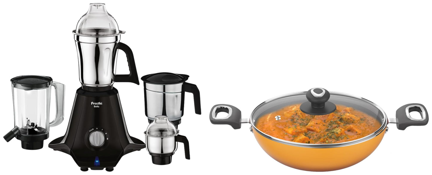 Preethi Boltz Mixer Grinder for Kitchen | 4 Jars 1000 Watts Mixie| 3 Stainless Steel Jar & 1 Blender Jar for Milkshake,Smoothie,Puree - Black (MG-288)