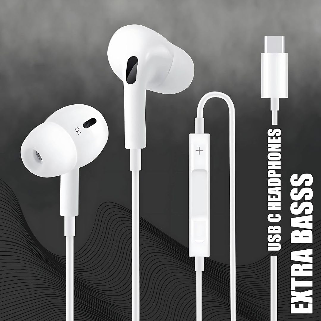 GZTouch Shot'-C PRO Type C Wired Earphone with Powerful HD Mic for Clear Sound, in-Line Volume Controller & Noise Cancellation Compatible with All Android & iOS Devices with CType Jack(White)