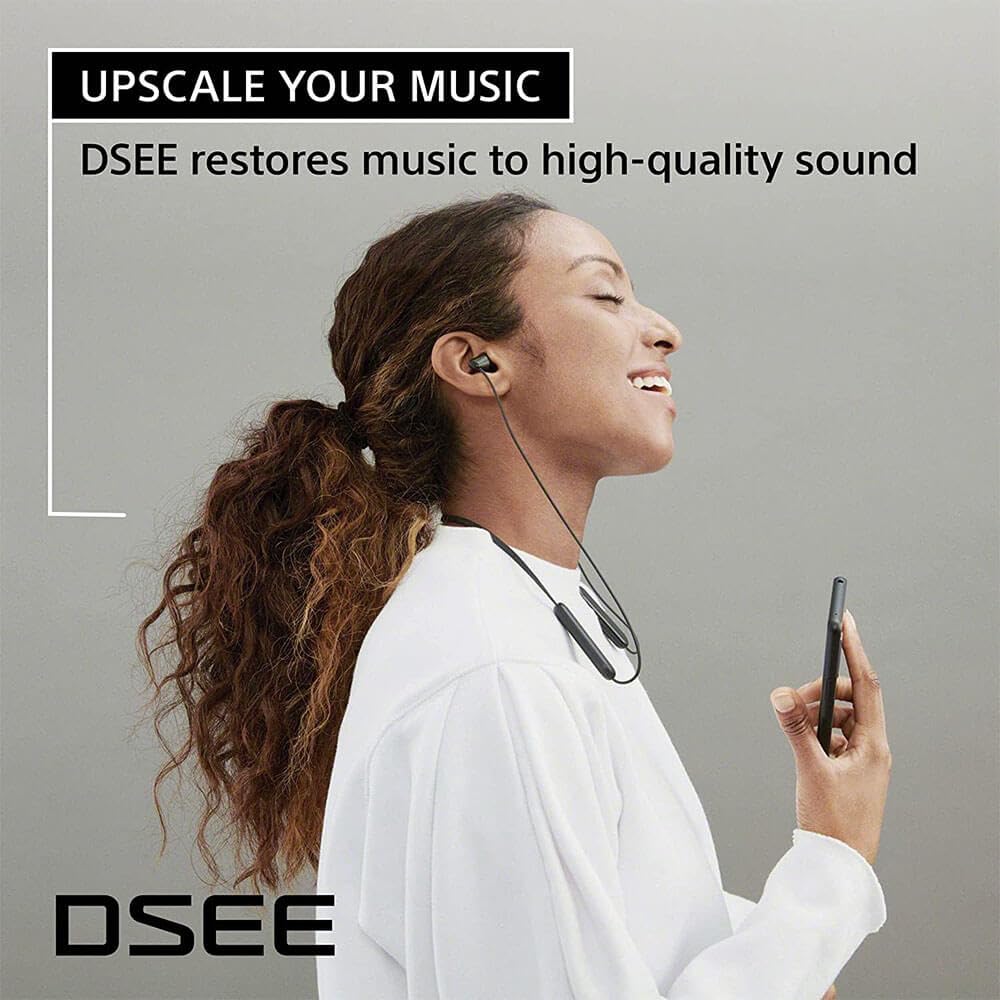 Sony WI-C100 Wireless Headphones with Customizable Equalizer for Deep Bass & 25 Hrs Battery, DSEE-Upscale, Splash Proof, 360RA, Fast Pair, in Ear Bluetooth Headset with Mic for Phone Calls (Black)