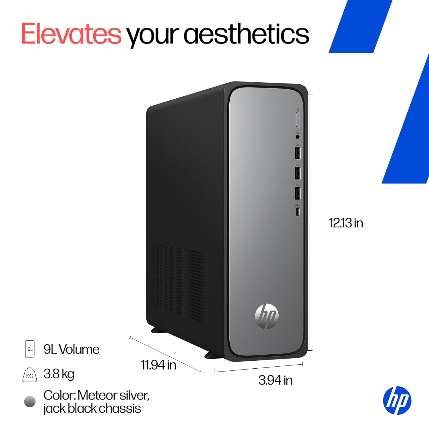 HP OmniDesk Slim, 13th Gen Intel Core i3-13100 (8GB DDR5, 512GB SSD), Win11, M365* Office 24, Meteor Silver, 3.8kg, Black Wired Keyboard, UHD Graphics, S03-0001in