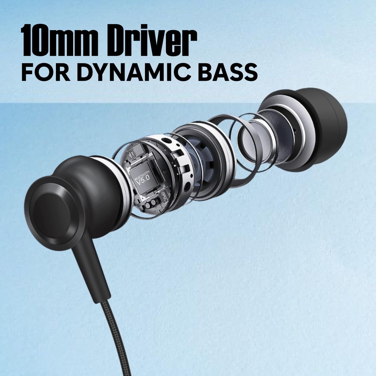 TP TROOPS Wireless in-Ear Neckband Bluetooth In Ear Earphones with 10mm Drivers, Rich Music Experience, 50 Hours Playtime, Type C Fast Charging, Neckband Earphones with Voice Assistant (Black)