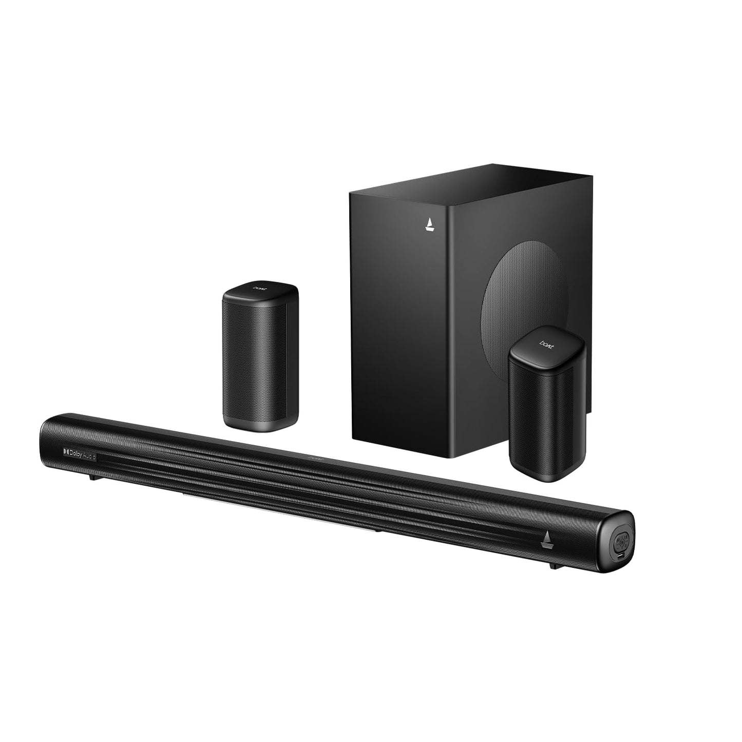 boAt Aavante Prime 5.1 5000DA (2025 Launch), Dolby Atmos, 500W, 5.1CH w/Wired Subwoofer & Wired Satellites, Multi Compatibility, Bluetooth Sound bar, Home Theatre Soundbar Speaker(Premium Black)