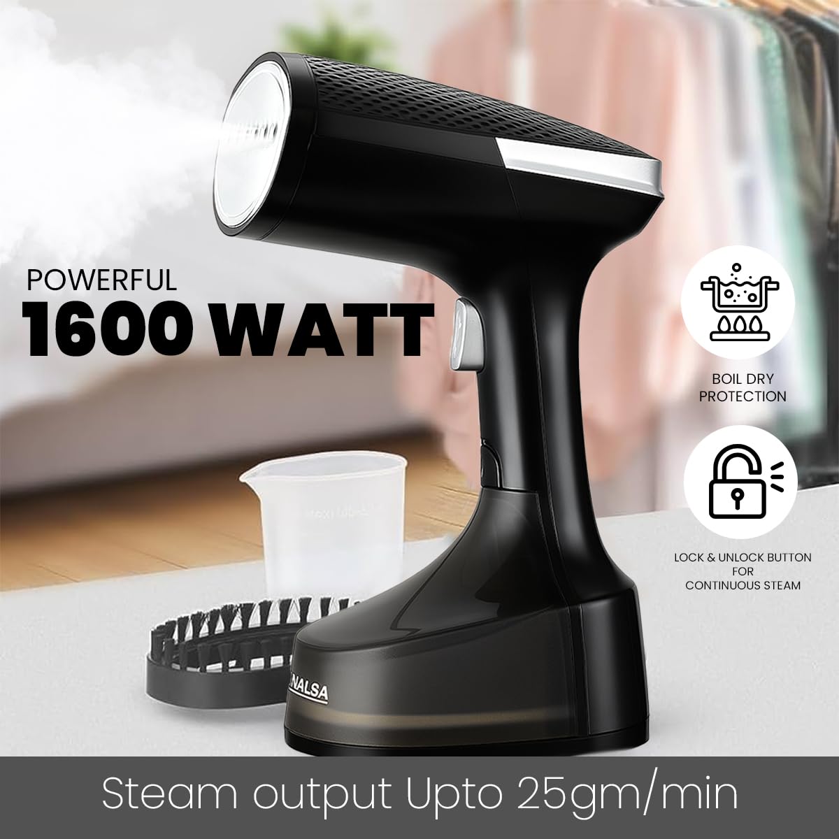 INALSA Garment Steamer for Clothes,Steam Iron Press - Vertical & Horizontal Steaming up to 25g/min, 1600 Watt,340 ml Water tank & 28 sec Fast Heating,Hetaing On/OFF Indicator Light (Cosicosy)