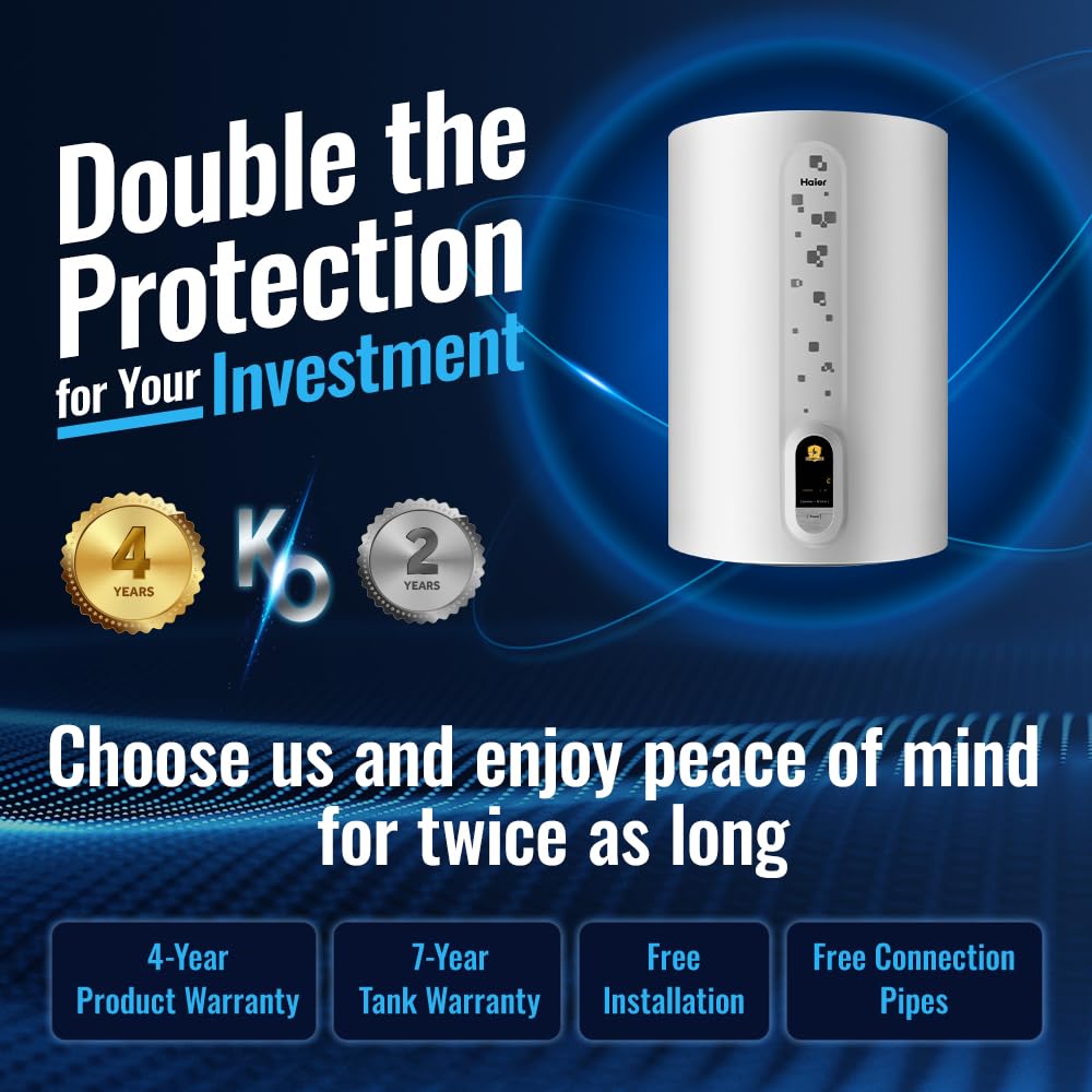 Haier ED Water Geyser 15ltr 5 Star Digital Display 2000W Electric Storage Geyser Installation & Connection Pipes Wroth INR 700| Warranty 7 Yr on Tank| Advanced PP Body| Shock Proof| 11-Level Safety