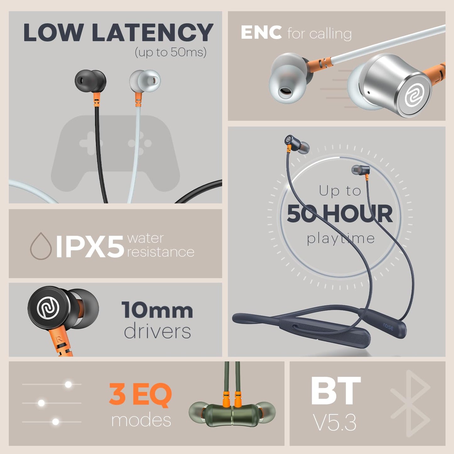 Noise Airwave Bluetooth in Ear Neckband with 50H of Playtime, 3 EQ Modes, ENC for Calling, Low Latency(Upto 50ms), 10mm Driver, BT v5.3(Ice Blue)