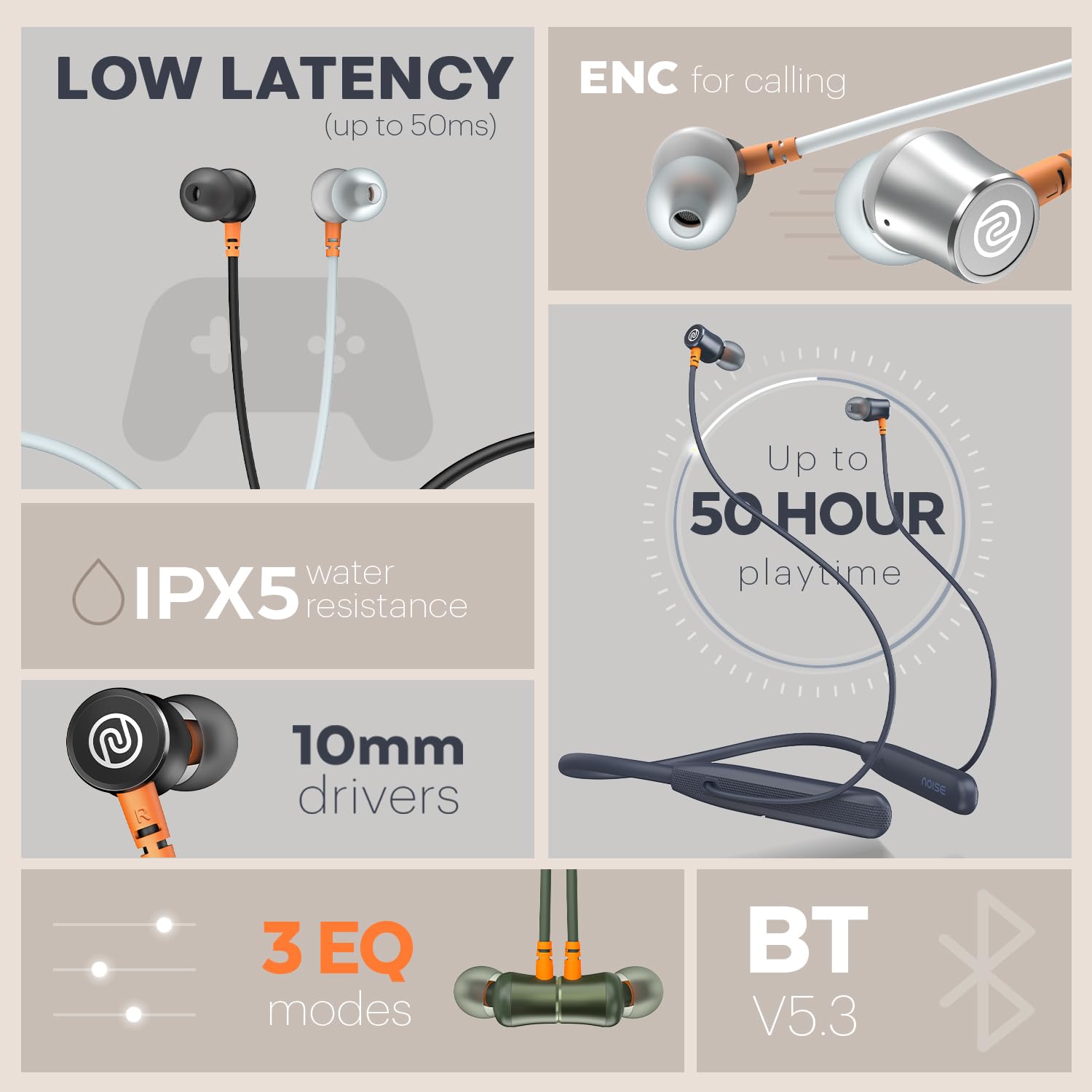 Noise Airwave Bluetooth in Ear Neckband with 50H of Playtime, 3 EQ Modes, ENC for Calling, Low Latency(Upto 50ms), 10mm Driver, BT v5.3(Ice Blue)