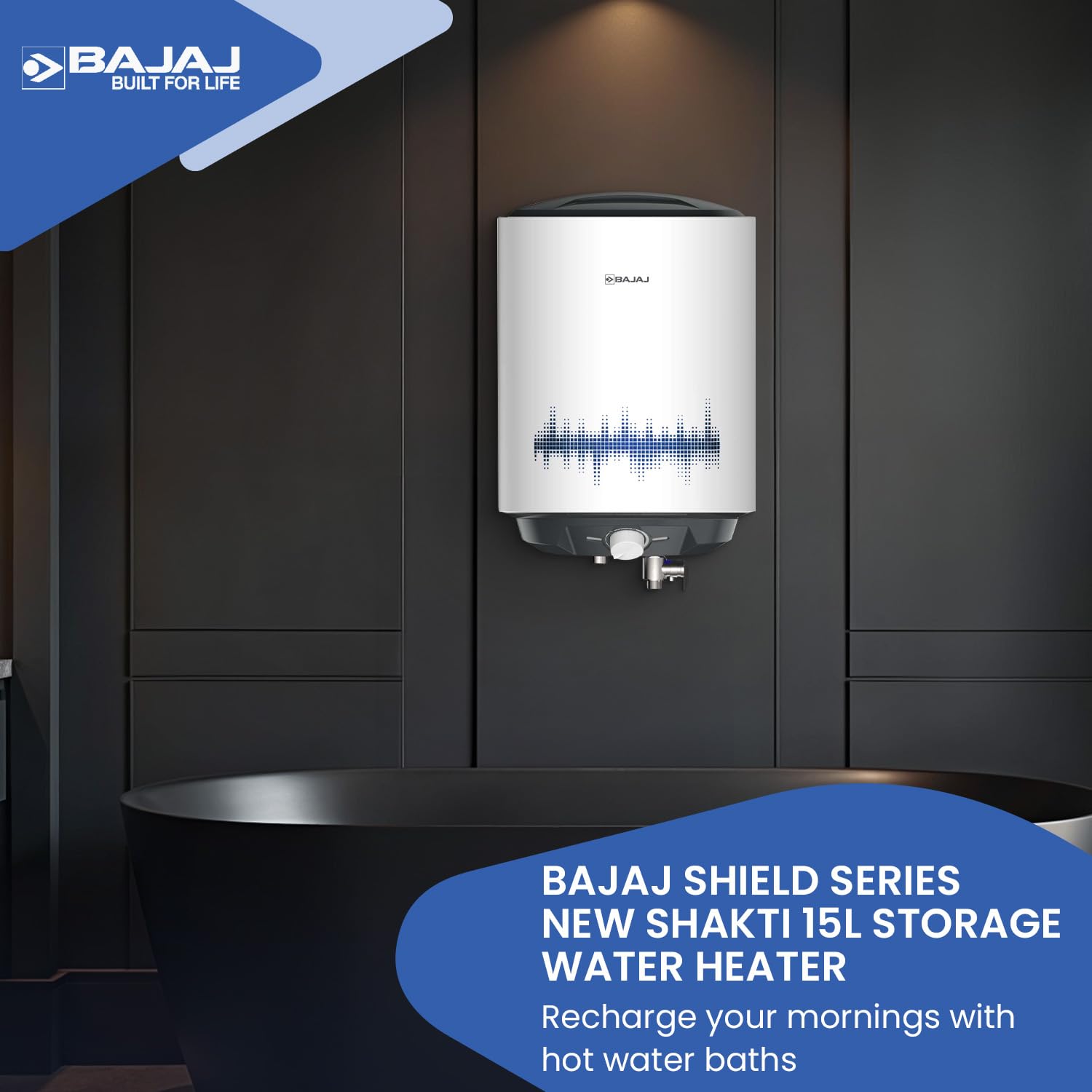 Bajaj Shield Series New Shakti 15L Storage Wall Mount Water Heater For Home|5-Star Rated Geyser|Child Safety Mode|For High Rise Buildings|10-Yr Tank 6-Yr Element 4-Yr Product Warranty 【White & Grey】