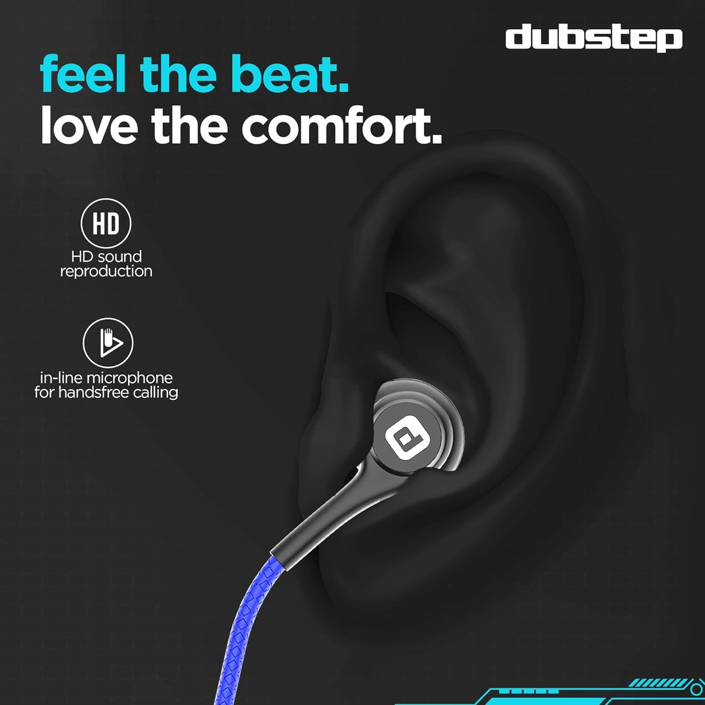 Dubstep Squad M9| X-Bass Technology| 10mm Dynamic Drivers| Mobile/Laptop Compatible|3.5 mm Audio Jack| in-Ear Wired Headphones with Mic- Black & Blue