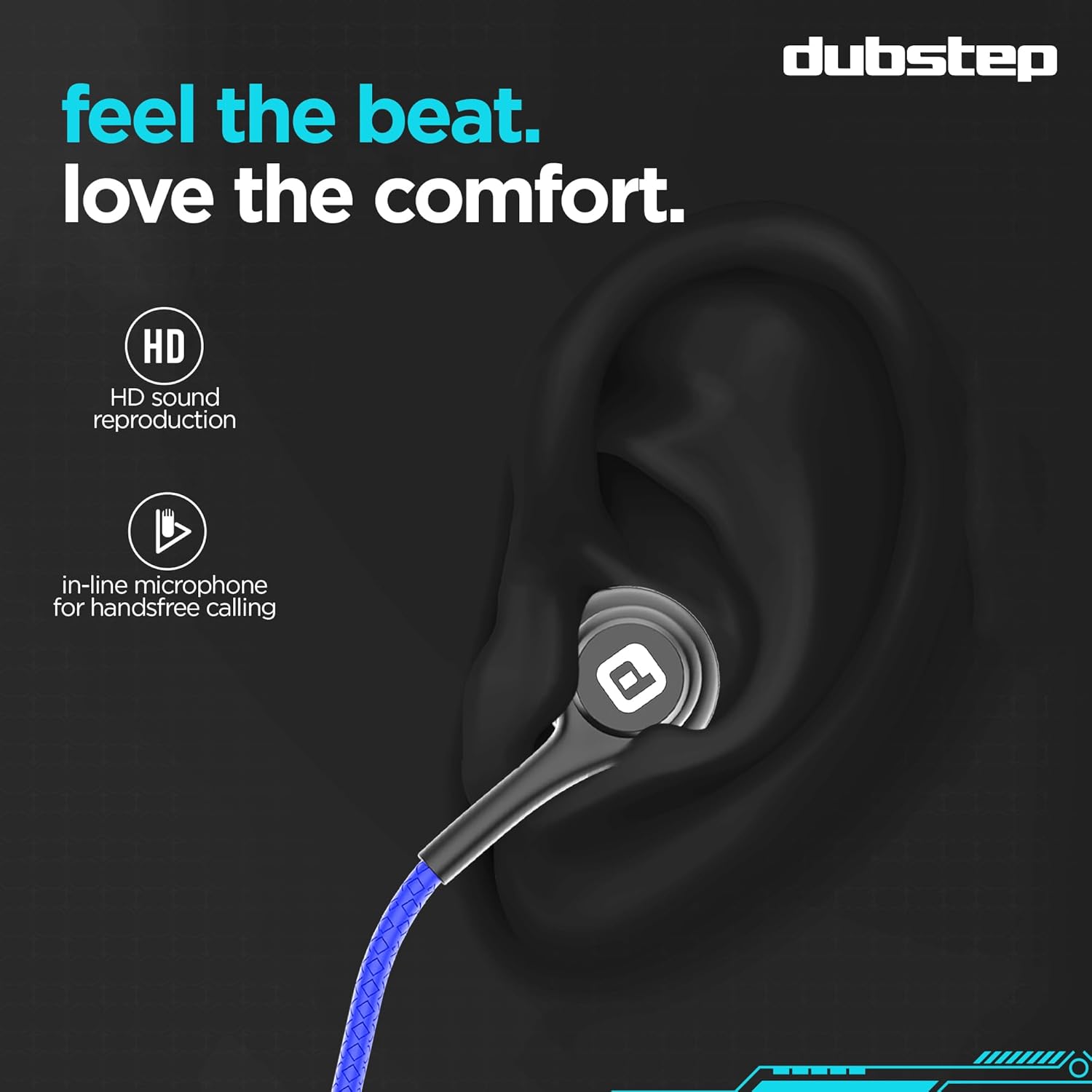 Dubstep Squad M9| X-Bass Technology| 10mm Dynamic Drivers| Mobile/Laptop Compatible|3.5 mm Audio Jack| in-Ear Wired Headphones with Mic- Black & Blue