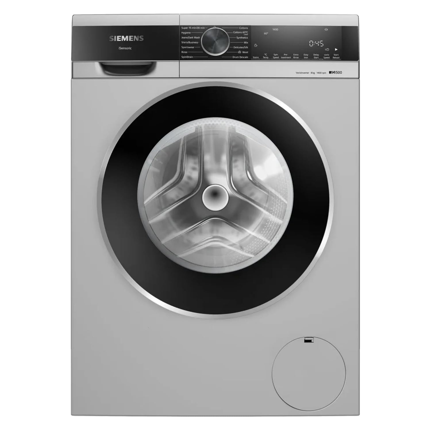 Siemens 8kg 5 Star Stain Treatment Fully Automatic Front Load Washing Machine with Built in Heater (WG34A20SIN, Pretreatment Function & Hygiene Program and 5 Star Inverter, Silver)