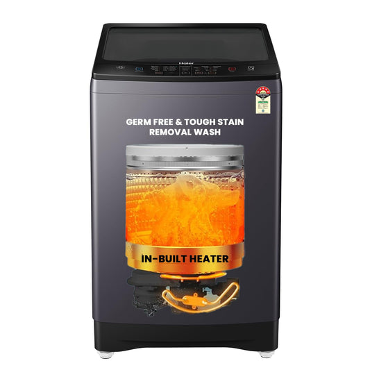 Haier 7.5 Kg 5 star Fully Automatic Top Loading Washing Machine HWM75-H826S6, Starry Silver, Butterfly Shape Heater, Oceanus Wave Drum,Near Zero Pressure, Toughened glass)