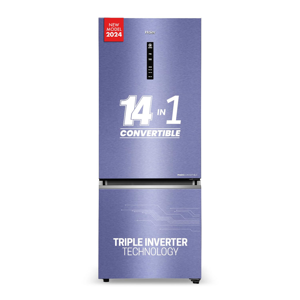 Haier 325 L 3 Star Frost Free Bottom Mount Double Door Refrigerator|Convertible 14-in-1|Jhukna Mat-Bottom Freezer|Digital Display Panel|Triple Inverter|Twist Ice Maker (HEB-333DS-P, Dazzle Steel)