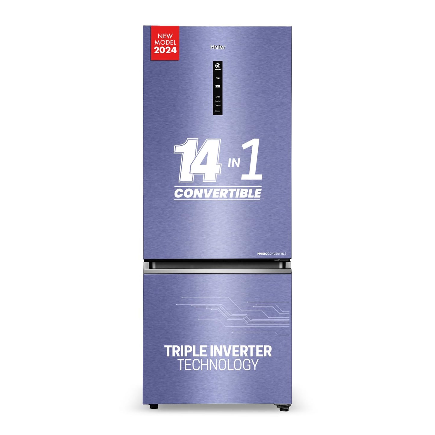 Haier 325 L 3 Star Frost Free Bottom Mount Double Door Refrigerator|Convertible 14-in-1|Jhukna Mat-Bottom Freezer|Digital Display Panel|Triple Inverter|Twist Ice Maker (HEB-333DS-P, Dazzle Steel)