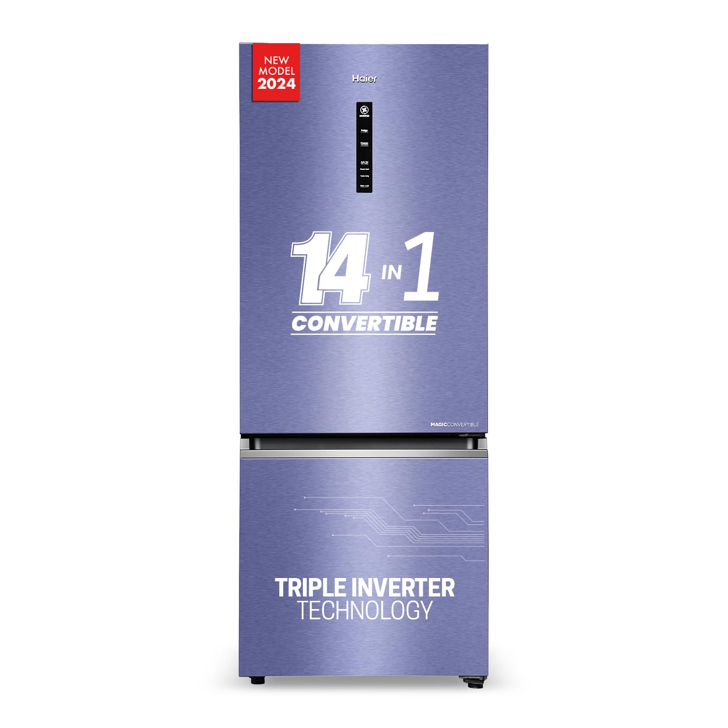 Haier 325 L 3 Star Frost Free Bottom Mount Double Door Refrigerator|Convertible 14-in-1|Jhukna Mat-Bottom Freezer|Digital Display Panel|Triple Inverter|Twist Ice Maker (HEB-333GB-P, Graphite Black)