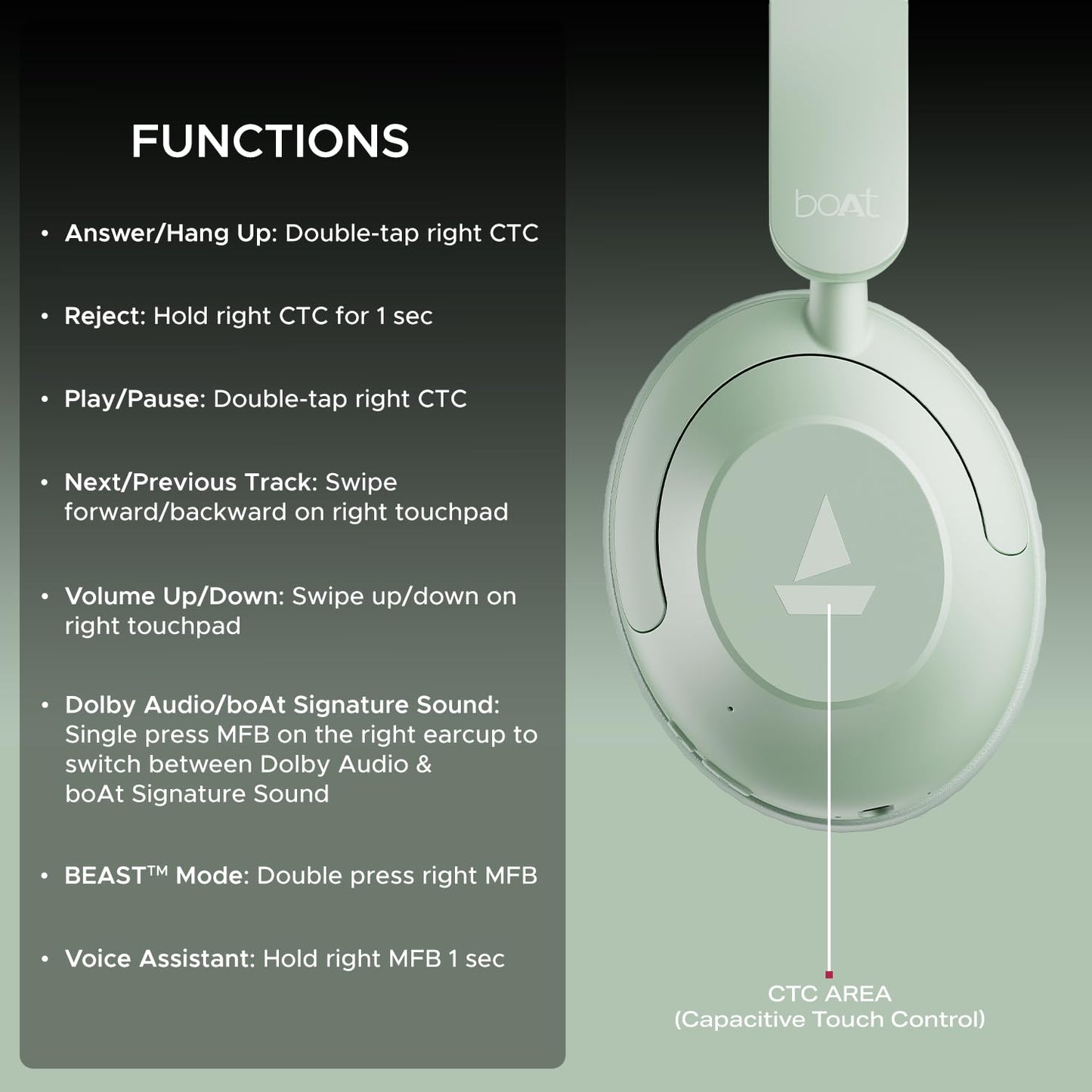 boAt Rockerz 650 Pro (2025 Launch),Touch/Swipe Controls,Dolby Audio,80Hrs Battery,2Mics Enx,Fast Charge,App Support,Dual Pair,Bluetooth Over Ear Headphones,Wireless Headphone with Mic (Sage Green)