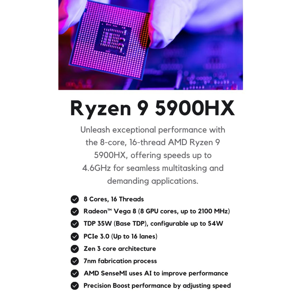 SKULLSAINTS Corex Mini PC Powered By AMD Ryzen 9 5900HX (8C, 16T), Triple Display Support, Wi-Fi 6E, Bluetooth 5.3, Compact Design, Win 11 Pro (Silver, Ryzen 9 5900HX, 512, GB, Windows 11 Pro, 16, GB)