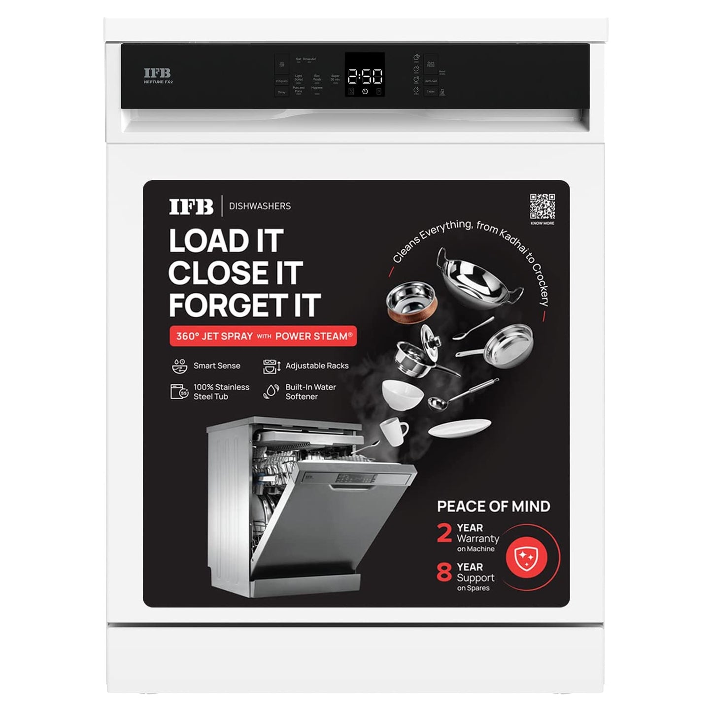 IFB 14 Place Settings with DeepClean® Technology Freestanding Dishwasher (Neptune FX14, White, 70° Hot Water Wash with Hygienic Steam Drying, Perfect for Indian Utensils)