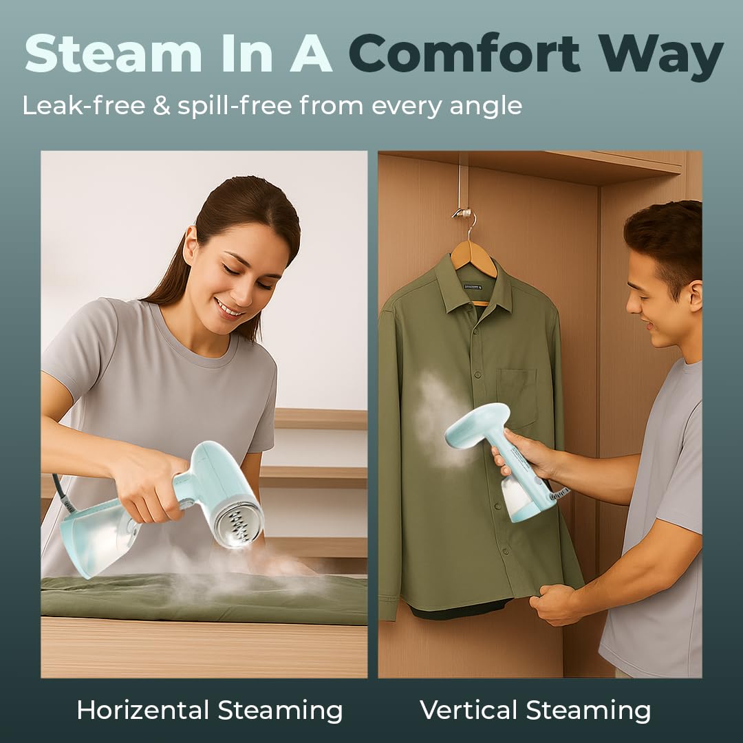 Goodscity handheld garment steamer for clothes, Vertical & Horizontal Steam iron for clothes, 30s Fast heating,1200 Watt Portable Steam press,250ml tank, Glove, Measuring cup & Brush,1 year Waranty
