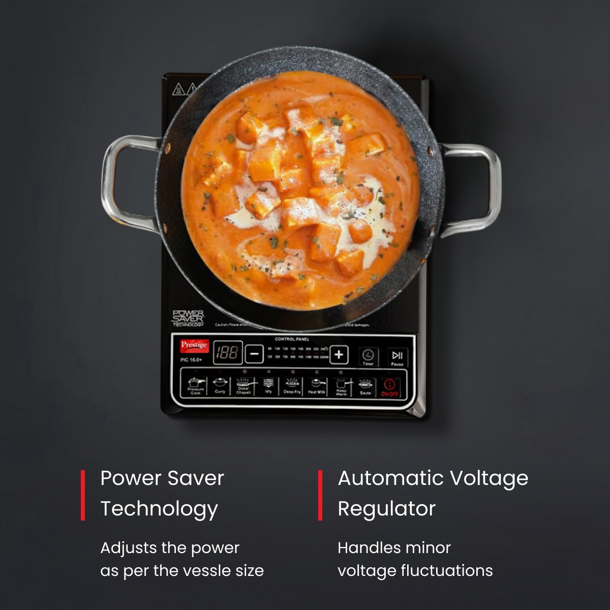 Prestige PIC 16.0 plus 2000 Watts Induction Cooktop|Indian Menu Option|Automatic power & temperature adjustment|Protection against insects|1 year warranty|Black
