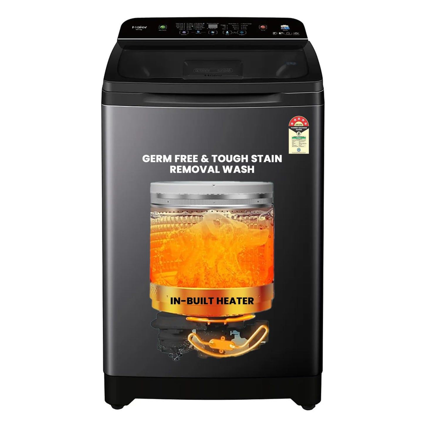 Haier 10.5 kg 5 Star Inbuilt Butterfly heater, Oceanus Wave Drum Washing Machine Fully Automatic Top Load (HWM105-H688BK,Black)