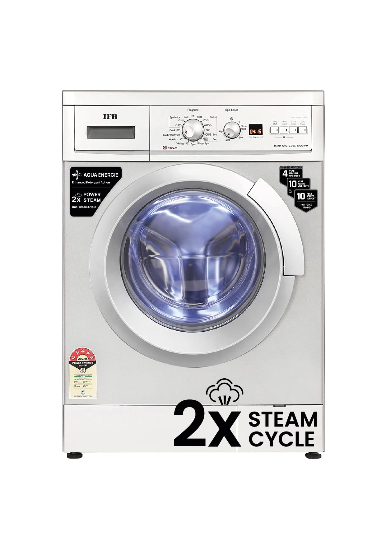 IFB 6.5 Kg 5 Star Powered by AI with 9 Swirl Wash, Fully Automatic Front Load Washing Machine (ELENA GXN 6510, Steam Refresh Program with Eco Inverter, Grey)