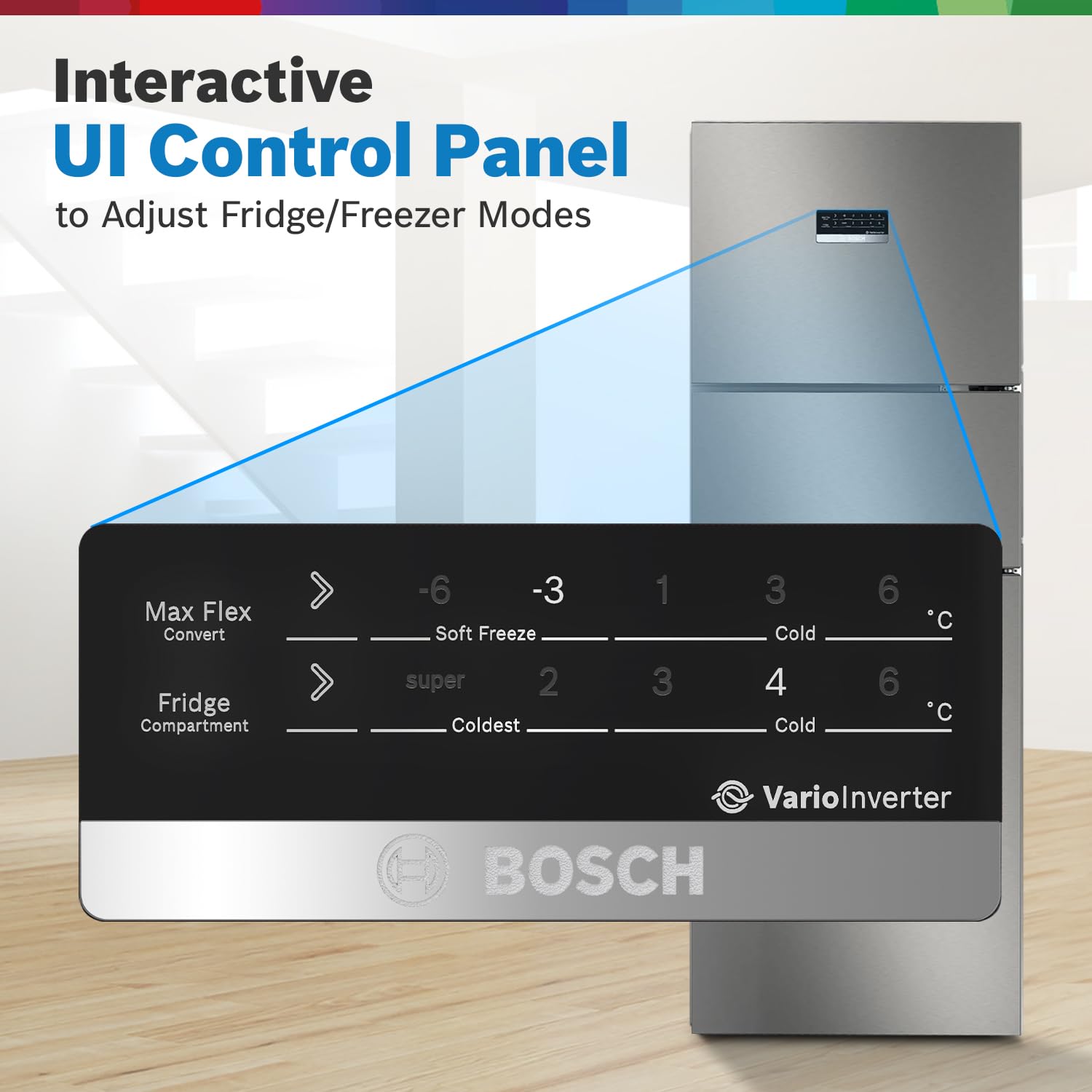 Bosch MaxFlex Convert 303L 3 Star Inverter Frost Free Triple Door Refrigerator (2023 model, CMC33S03NI, 8-in-1 Convertible, UV Protected Body Shield, VitaFresh Technology, Adaptive UI, Sparkly Steel)