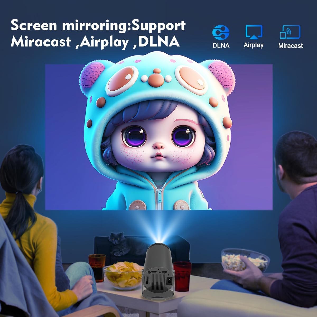 BIGASUAO Mini Projector 4K 1080P Supported, 15000 Lumen Portable WiFi 6 Projector,270° Rotatable Projector with 50% Zoom Home/Outdoor Movie Projector for TV Stick/PS5/Phone/HDMI (BGP37)