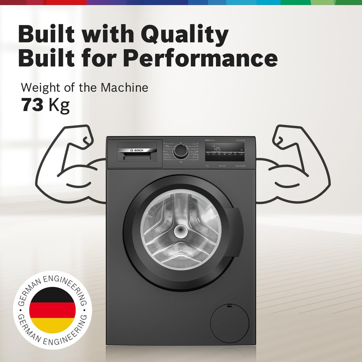 Bosch 7 kg, 5 Star, AI active water+, Anti Stain, Steam Antibacteria, Allergy Plus, Fully-Automatic Front Loading Washing Machine (WAJ24209IN, Black, In-Built Heater, Anti Wrinkle, Anti Tangle)