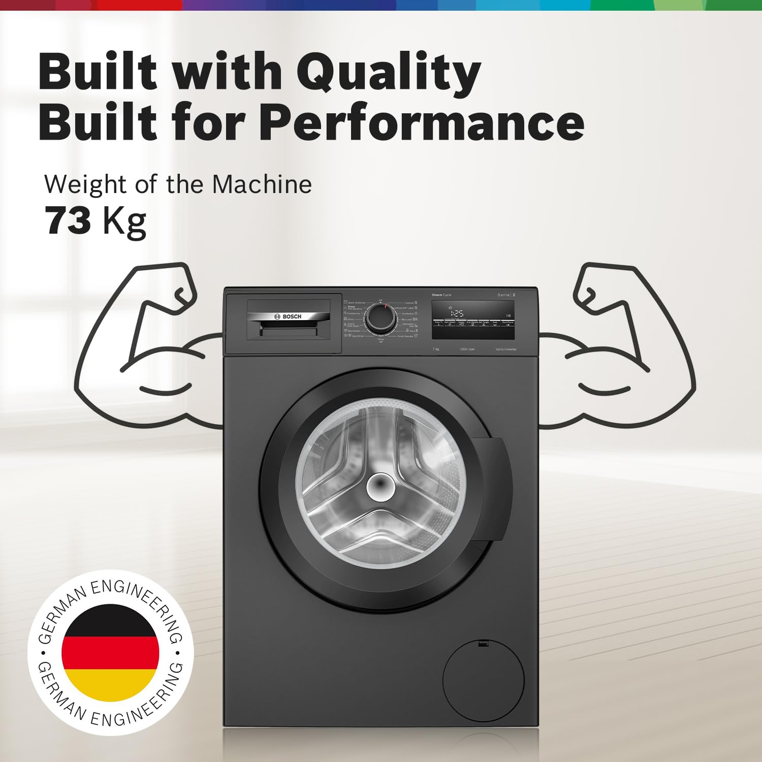 Bosch 7 kg, 5 Star, AI active water+, Anti Stain, Steam Antibacteria, Allergy Plus, Fully-Automatic Front Loading Washing Machine (WAJ24209IN, Black, In-Built Heater, Anti Wrinkle, Anti Tangle)